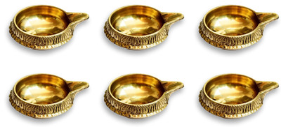 JDDCART Pure Brass 7 cm Diya set of 6 with 35 ml ghee or oil capacity for Diwali Brass Table Diya Set(Height: 1.5 inch)