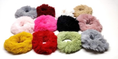 pretty Charming Elastic Fluffy Faux Rope Furry Ring Hair Band Girls 12 Pieces Rubber Band Rubber Band(Multicolor)