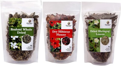 Jioo Organics Dry Brahmi Leaves | Dried Bhringraj Leaves | Dry Hibiscus Flower | Hair Care Combo | Pack of 3 (150g)(150 g)