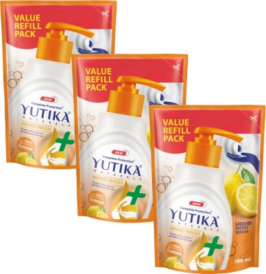 Yutika Complete Germ Protection Handwash Enriched with Moisturizers and a pH Balanced Formula Liquid Soap Refill, Lemon Hand Wash Pouch(180 ml)