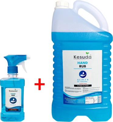 KESUDA Alchohol Base 5 Liter LIQUID  WITH 500ml sanitizer Spray(5l+500ml) Hand Rub Pump + Refill(5.5 L)