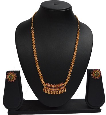 Sandhya Designer Studio Brass Gold-plated Gold, Pink, Green Jewellery Set(Pack of 1)