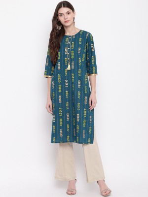 Napra Women Floral Print Straight Kurta(Green)