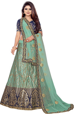 Hensi sarees shop Embroidered Semi Stitched Lehenga Choli(Light Green)