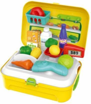 Om Enterprise Pretend Play Supermarket Cash Register Back Pack Kit Shop Carry Case Role Play Set