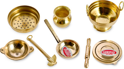 Shripad Steel Home Miniature Brass Kitchen Toy Set of 8