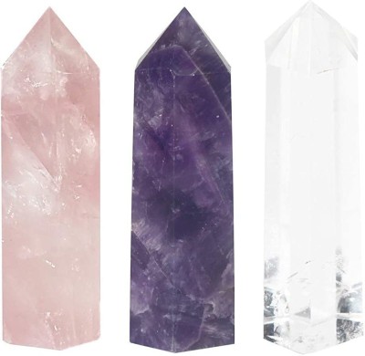 AIR9999 Natural Amethyst Rose Quartz and Clear Quartz 40 mm Small Pencils Set for Reiki Healing and Grid Making Decorative Showpiece  -  4 cm(Crystal, Multicolor)
