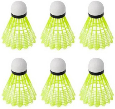 Spocco Windproof Training Exercise Nylon Feather Shuttlecocks (6Pc) Medium Slow, 76 Nylon Shuttle  - Yellow, White(Medium Slow, 76, Pack of 6)