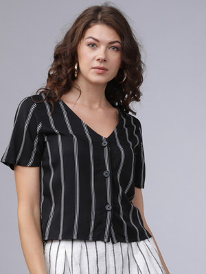 Tokyo Talkies Casual Sleeveless Striped Women Multicolor Top