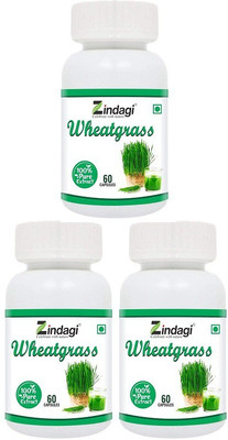 Zindagi Wheat grass Extract Capsules - Strengthen Immune System - 60cap (pack of 3)(3 x 60 Tablets)