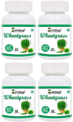 Zindagi Wheat grass Extract Capsules - Strengthen Immune System - 60cap (pack of 4)(4 x 60 Tablets)