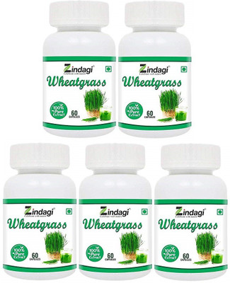 Zindagi Wheat grass Extract Capsules - Strengthen Immune System - 60cap (pack of 5)(5 x 60 Tablets)