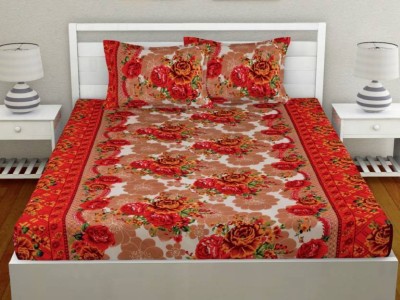Decorum 204 TC Microfiber Double Floral Flat Bedsheet(Pack of 1, Red)