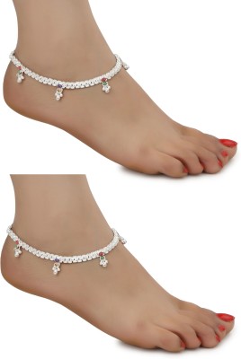 AanyaCentric Silver Plated Indian Anklets Payal Gift For Her Gift For Wife Gift For Women Alloy Anklet(Pack of 4)