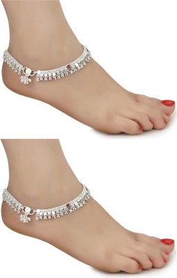 AanyaCentric Women and Girls Silver Plated White Metal 2 Pair Payal Anklets Indian Traditional Ethnic Fashion Foot Jewellery Artificial Alloy Anklet(Pack of 4)