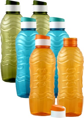 KUBER INDUSTRIES Plastic 6 Pieces Fridge Water Bottle Set with Flip Cap (Green & Sky Blue & Orange) 1000 ml Bottle(Pack of 6, Green, Blue, Orange, Plastic)