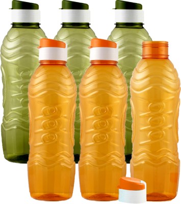 KUBER INDUSTRIES Plastic 6 Pieces Fridge Water Bottle Set with Flip Cap (1000ml, Green & Orange)- 1000 ml Bottle(Pack of 6, Multicolor, Plastic)