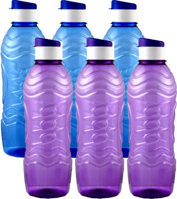 KUBER INDUSTRIES Plastic 6 Pieces Fridge Water Bottle Set with Flip Cap (1000ml, Sky Blue & Purple) 1000 ml Bottle(Pack of 6, Multicolor, Plastic)