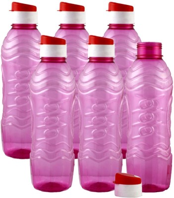 KUBER INDUSTRIES Plastic 6 Pieces Fridge Water Bottle Set with Flip Cap (1000ml, Pink)-KUBMART1388 1000 ml Bottle(Pack of 6, Pink, Plastic)