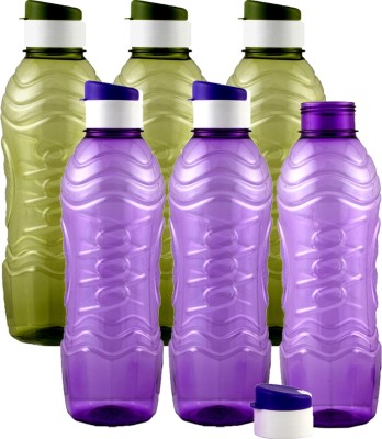 KUBER INDUSTRIES Plastic 6 Pieces Fridge Water Bottle Set with Flip Cap (1000ml, Green & Purple)- 1000 ml Bottle(Pack of 6, Multicolor, Plastic)