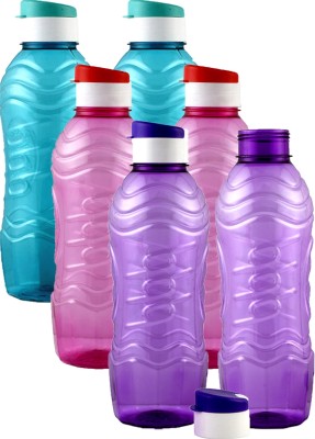 KUBER INDUSTRIES Plastic 6 Pieces Fridge Water Bottle Set with Flip Cap (Sky Blue & Pink & Purple)- 1000 ml Bottle(Pack of 6, Blue, Pink, Purple, Plastic)
