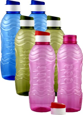 KUBER INDUSTRIES Plastic 6 Pieces Fridge Water Bottle Set with Flip Cap (Blue & Green & Pink)- 1000 ml Bottle(Pack of 6, Blue, Green, Pink, Plastic)