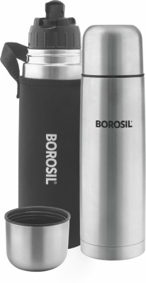 BOROSIL Hydra Thermo Vacuum Insulated Water Bottle with Bag, 24 hrs Hot and Cold 1000 ml Flask(Pack of 1, Silver, Steel)