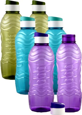 KUBER INDUSTRIES Plastic 6 Pieces Fridge Water Bottle Set with Flip Cap (Green & Sky Blue & Purple) 1000 ml Bottle(Pack of 6, Multicolor, Plastic)