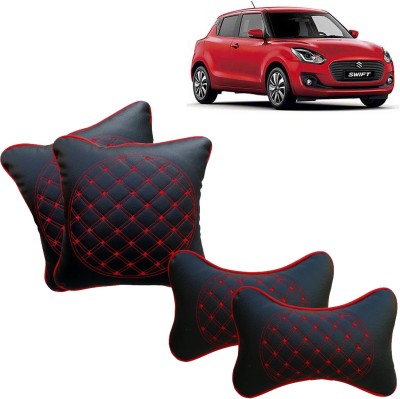 Rhtdm Black, Red Leatherite Car Pillow Cushion for Maruti Suzuki(Rectangular, Pack of 4)