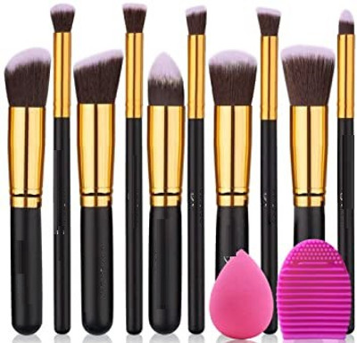 JAF MAKEUP BRUSH SET 10 WITH SPONGE PUFF ,EGG(12 Items in the set)