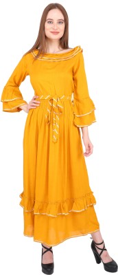 GUDIAA Women Maxi Yellow, Silver Dress