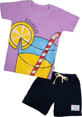 CATCUB Boys & Girls Casual T-shirt Shorts(Purple)