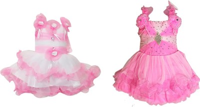 MS BROTHERS Baby Girls Party(Festive) Dress Dress(pink, white)