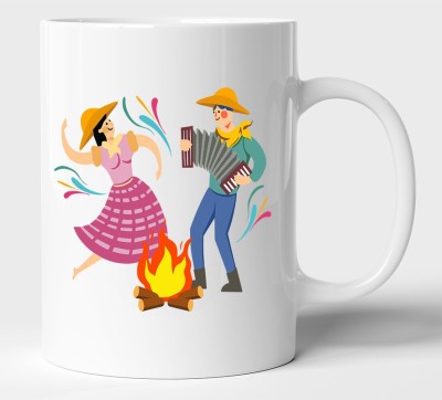 BLISSart A Couple Dancing Around Fire Design 1 Ceramic Tea Cup Best Gift For Boyfriend Girlfriend Husband Wife Ceramic Coffee Mug(350 ml)