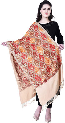 Braid N Cord Polyester Wool Blend Embroidered Women Shawl(Beige)