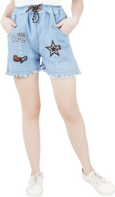 NSG Printed Women Denim Light Blue Denim Shorts