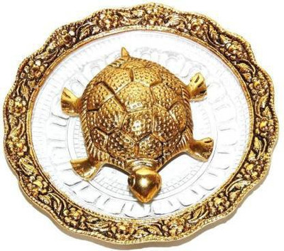 RICKY CLLECTIONS Feng Shui Tortoise WITH PLATE Decorative Showpiece  -  4 cm(Brass, Glass, Gold, White)