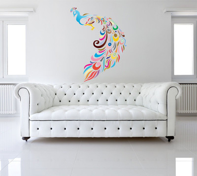 Wallzone 70 cm Colorfull Peacock Removable Sticker(Pack of 1)