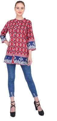 GUDIAA Casual 3/4 Sleeve Printed Women Red Top