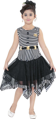Mojua Girls Midi/Knee Length Casual Dress(Black, Sleeveless)