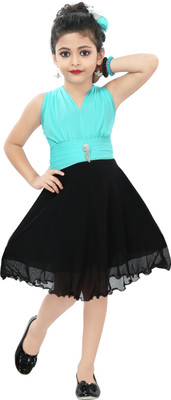 Chandrika Girls Midi/Knee Length Casual Dress(Multicolor, Sleeveless)