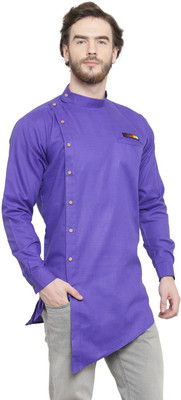 BEN MARTIN Men Solid Asymmetric Kurta(Blue)