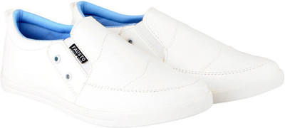 FAUSTO Slip On Sneakers Shoes for Casual Outfit|Fashion|Comfort|Flexible TPR Sole Loafers For Men(White , 44)