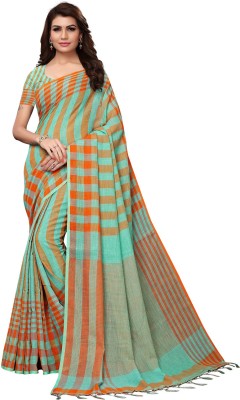 Ratnavati Checkered Jamdani Cotton Linen Saree(Light Green)