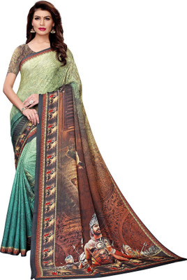 Ratnavati Printed Bollywood Cotton Blend, Art Silk Saree(Green)