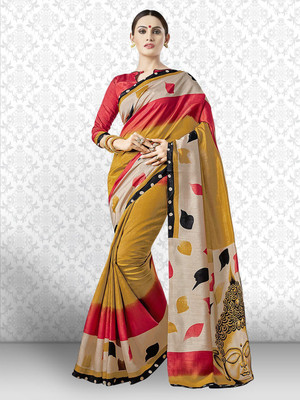 Divastri Digital Print Daily Wear Cotton Blend, Art Silk Saree(Multicolor)