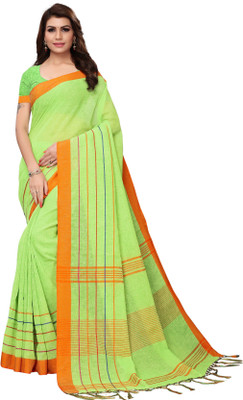 Ratnavati Self Design Jamdani Cotton Linen Saree(Light Green)
