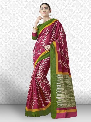 Divastri Digital Print Daily Wear Cotton Blend, Art Silk Saree(Green, Pink)