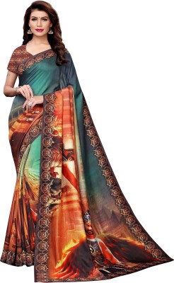 Ratnavati Printed Bollywood Cotton Blend, Art Silk Saree(Dark Green)