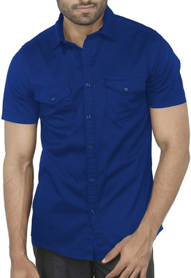 BASE 41 Men Solid Casual Dark Blue Shirt